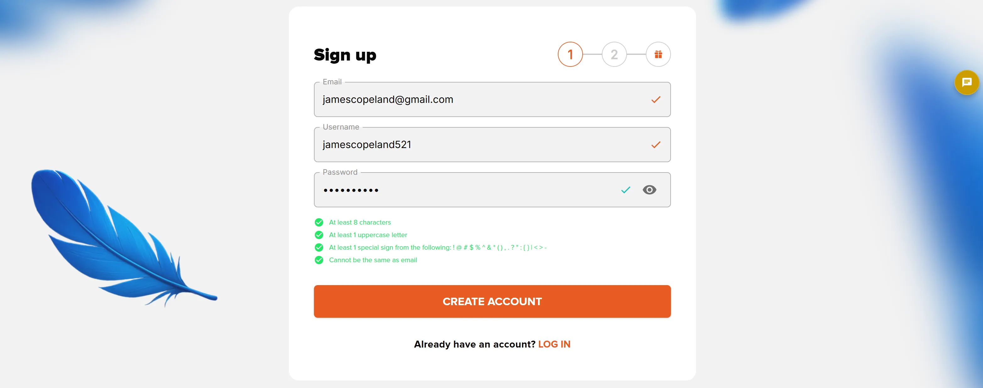 Griffon Casino registration form